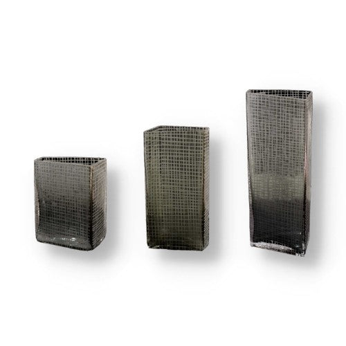 Checkered Grey Glass Vase