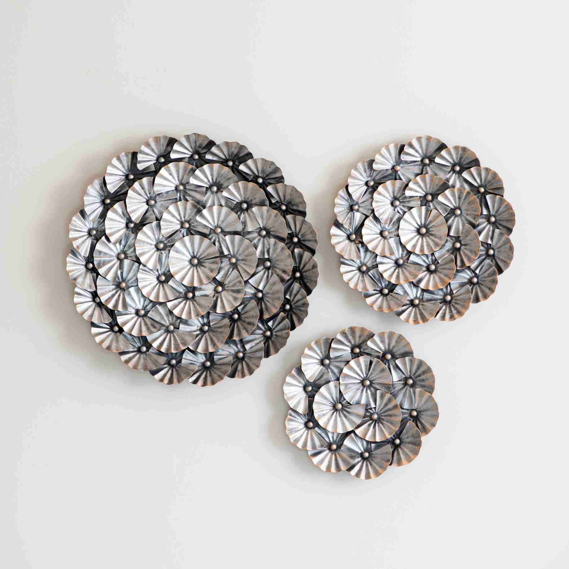 Floral Sun Silver Set of 3 Wall Decor