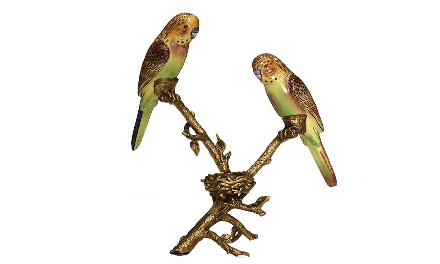 Lovebirds on Golden Stemp Candle Stand