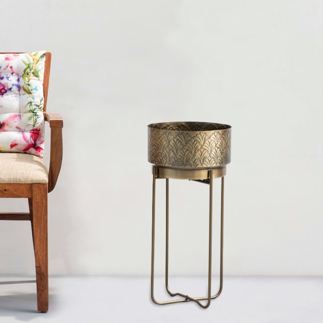 Gingko Leaf Embossed Antique Gold Planter Single Large