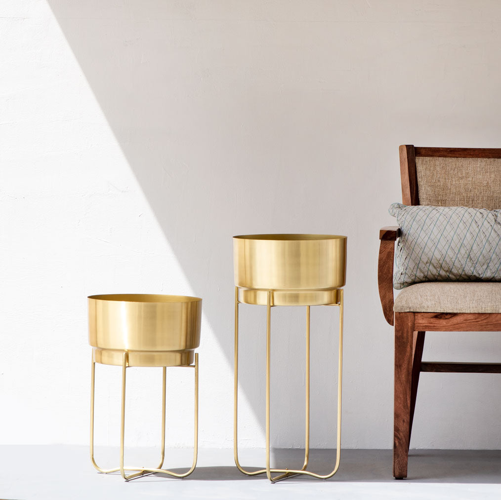 Champagne Gold Indoor Metal Planters (Set of 2)
