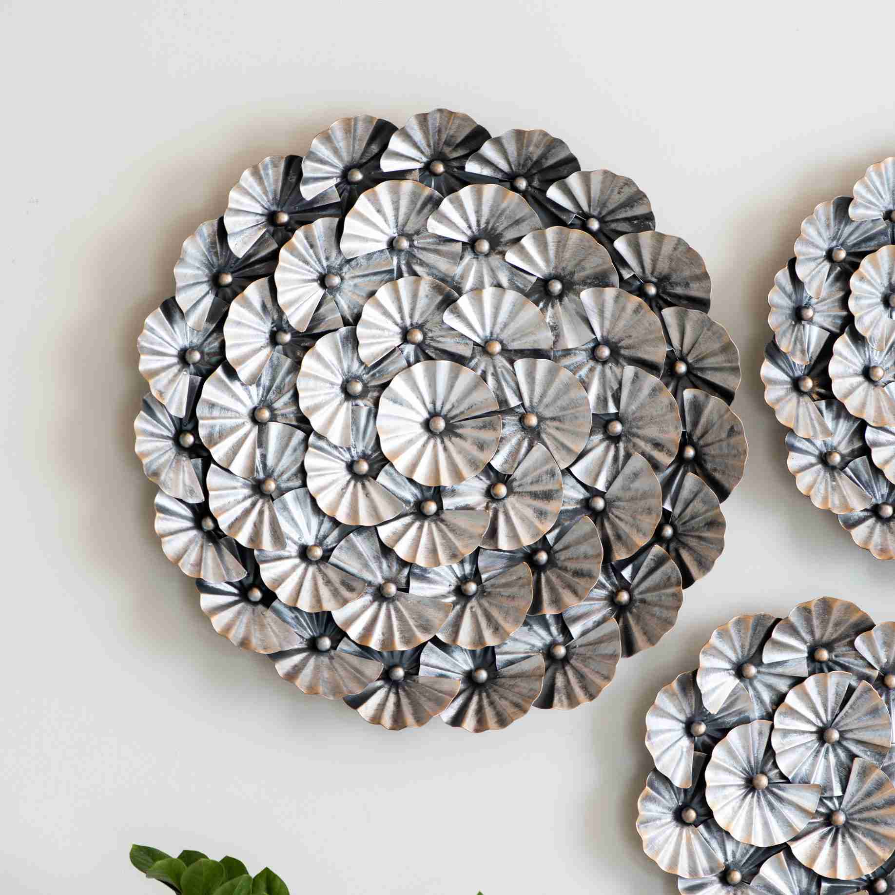 Floral Sun Silver Set of 3 Wall Decor