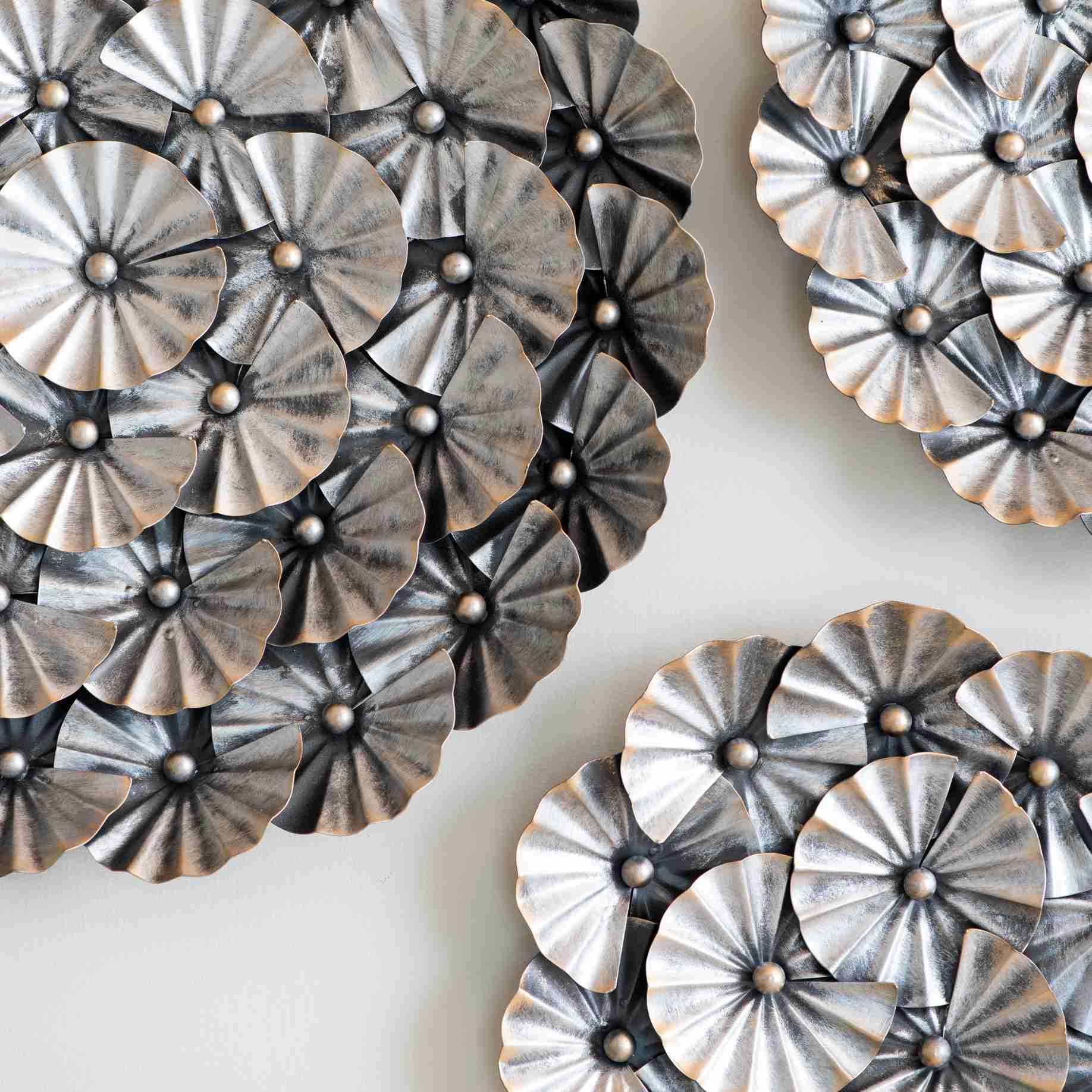 Floral Sun Silver Set of 3 Wall Decor