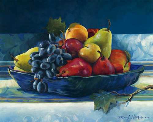 Blue Plate with Fruit