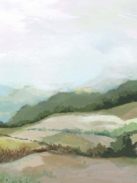 Rolling Hills Under Misty Sky