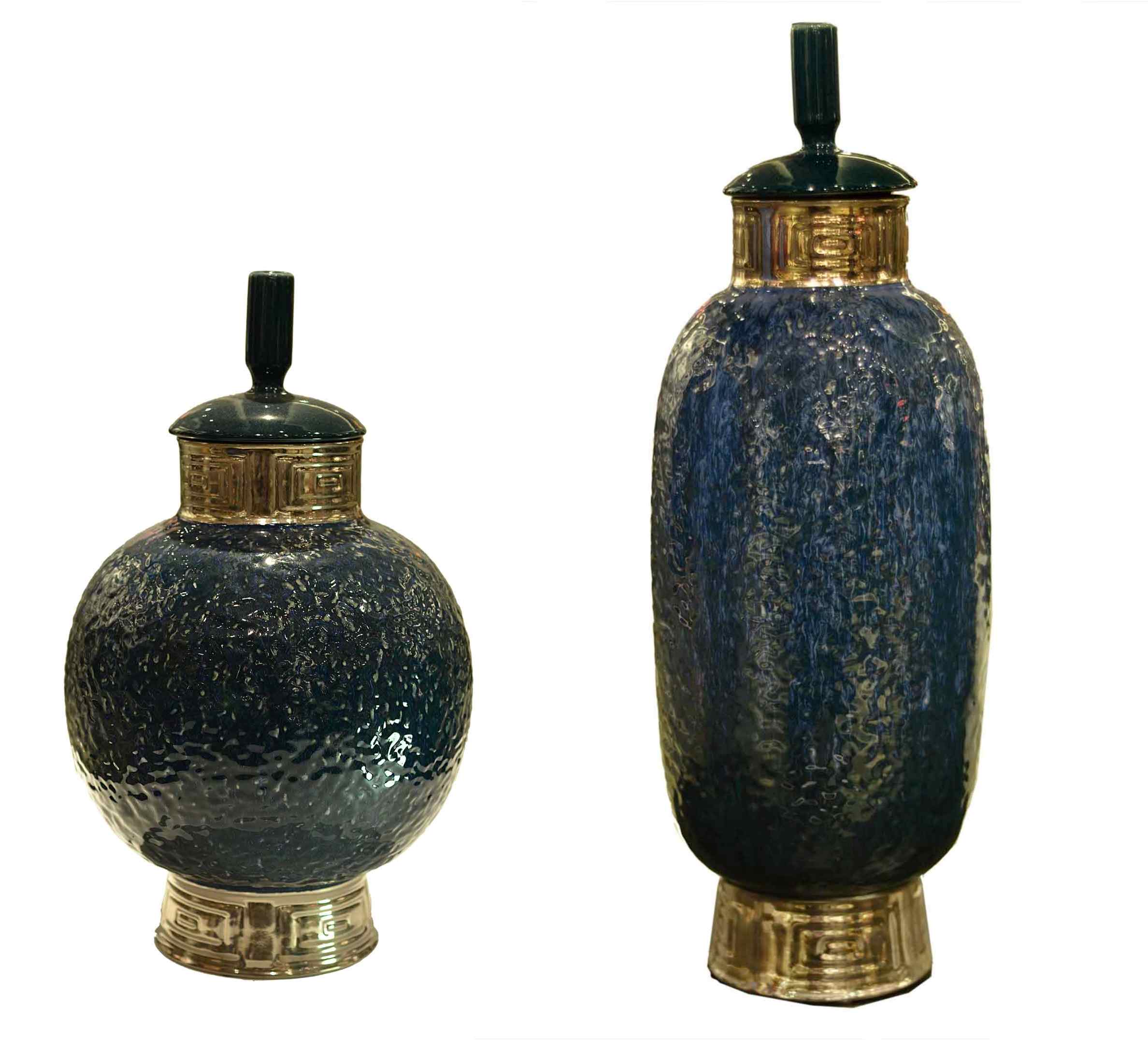 Blue Textured Glass Jar Showpieces