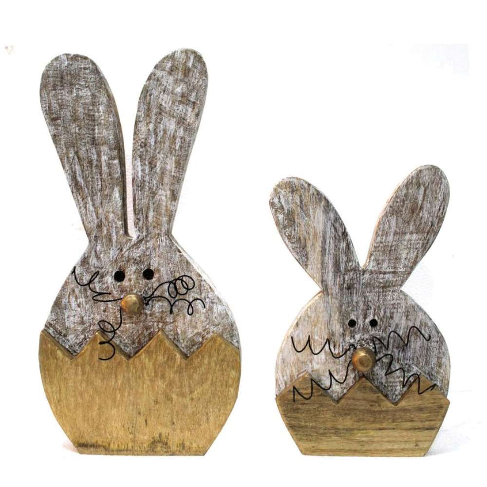 Egg & Bunny cutout-White/Gold wash